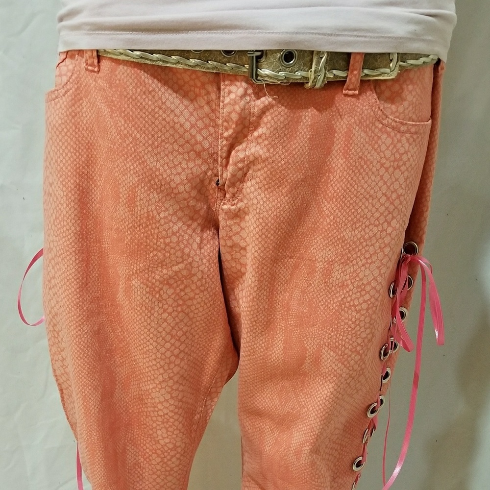Revamped Pink Snake Skin Lace Up Pants - 34"/29"